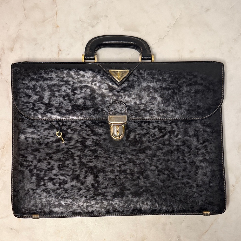 YSL Black Leather Briefcase